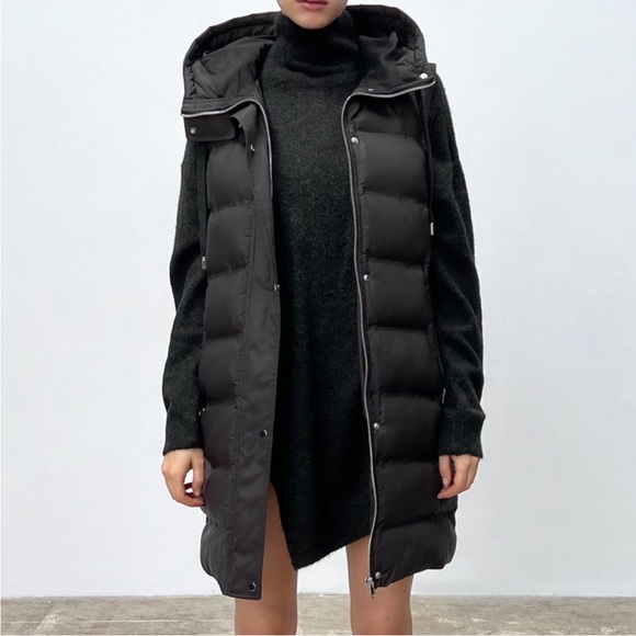 Zara Jackets & Blazers - Zara Black Quilted Hooded Long Puffer Vest